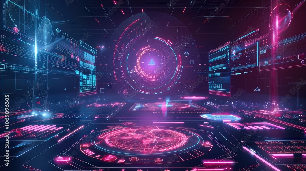 Obraz premium Futuristic Holographic Control Room Interface