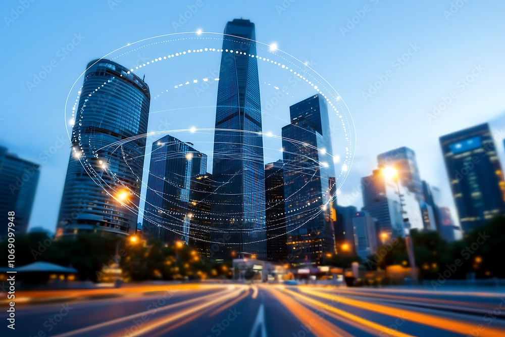 Obraz premium Innovative smart city architecture merging technology and sustainability for a green urban skyline