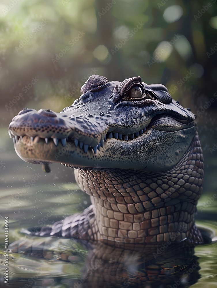 Obraz premium Close-up of alligator head above water in natural habitat