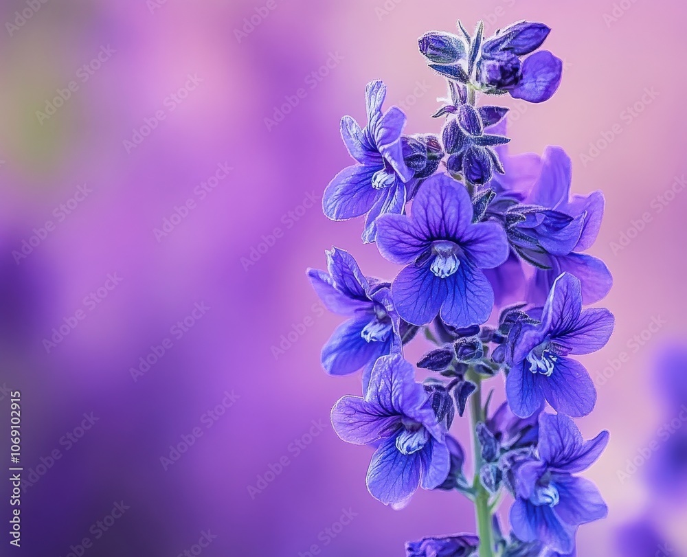 Close-up of delicate purple flowers blooming in a garden. Close-up of delicate purple flowers blooming in a garden.