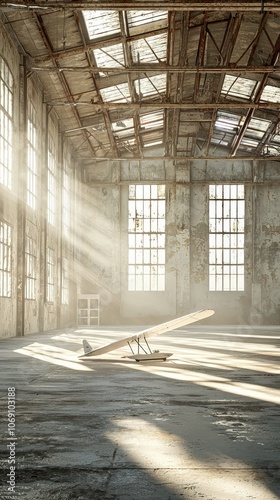 Serene Interior of Hangar with Single Glider