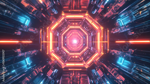 Abstract hexagon pattern with glowing lights. Cyberpunk. Illustration