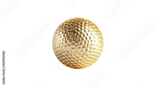 Gold golf ball, transparent white background separated