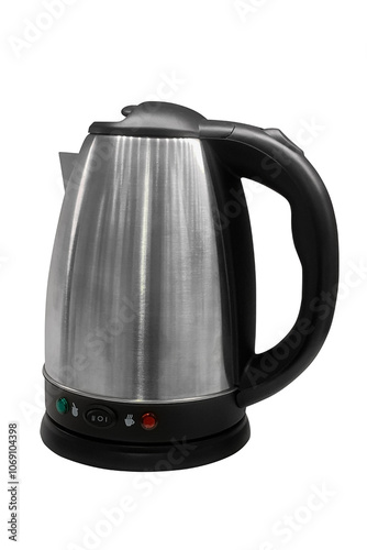 silver metal electric kettle isolated on white background photo