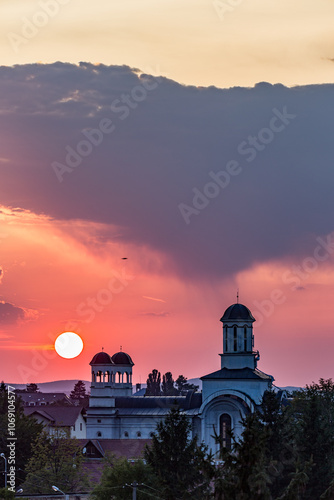 Orthodox Christian church in the sunset, Sibiu, Romania, EU, Europe, warm summer feeling