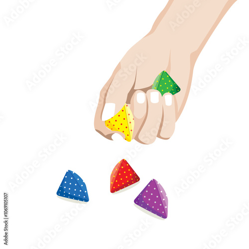 Vector illustration of hand playing Malaysian traditional game, Batu Seremban