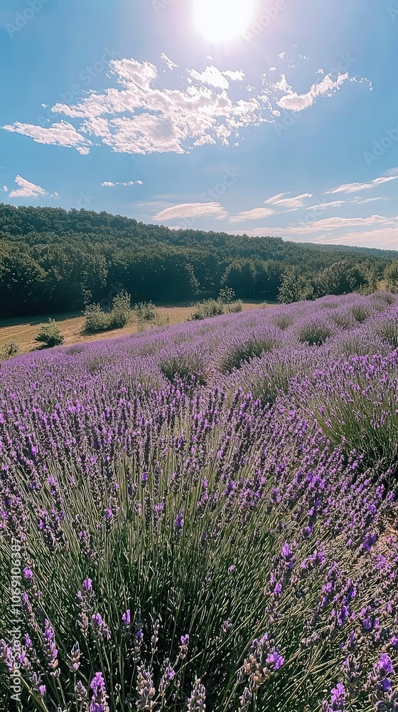 Fototapeta premium Lavender Fields Under Sunlit Sky
