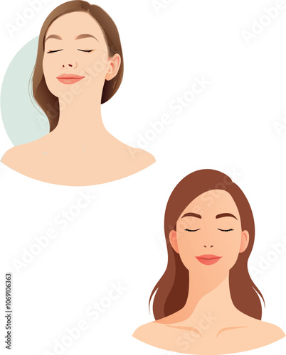 Two beautiful women relaxing with closed eyes and smiling face