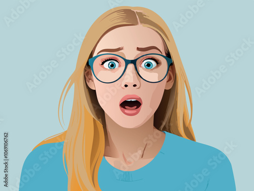 Shocked blonde woman wearing glasses showing surprise emotion