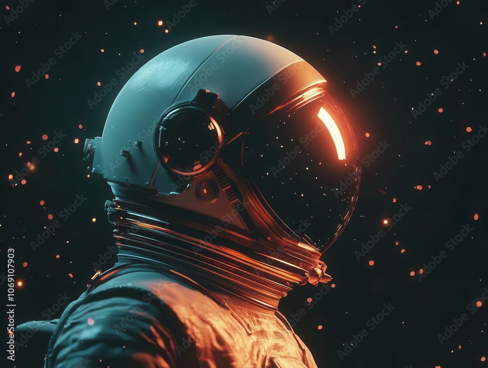 an astronaut in a sleek helmet glides through the cosmos, side profile illuminated by distant stars, embodying exploration and the wonders of outer space an astronaut in a sleek helmet glides through the cosmos, side profile illuminated by distant stars, embodying exploration and the wonders of outer space