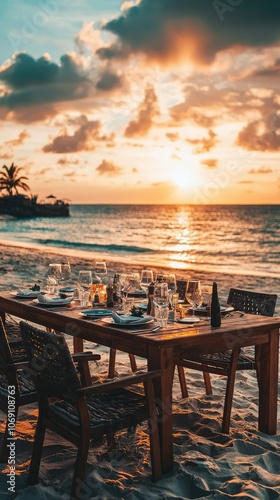 Private Beach Sunset Dinner Setup