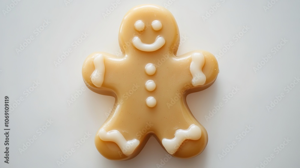 Smiling gingerbread man cookie on plain background
