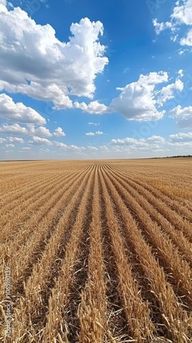 Panoramic View of Wheat Fields Under Blue Sky