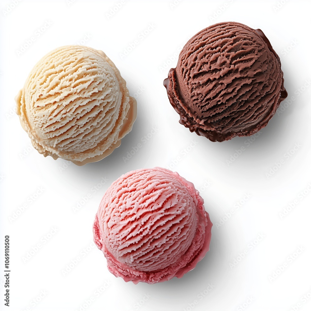 Three Scoops of Ice Cream in Vanilla, Chocolate, and Strawberry Flavors
Three Scoops of Ice Cream in Vanilla, Chocolate, and Strawberry Flavors