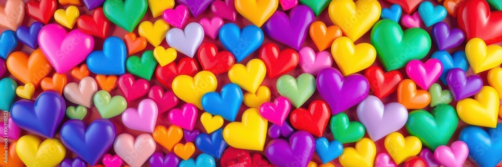 A vibrant and colorful background filled with various sizes of hearts, decorative, texture A vibrant and colorful background filled with various sizes of hearts, decorative, texture