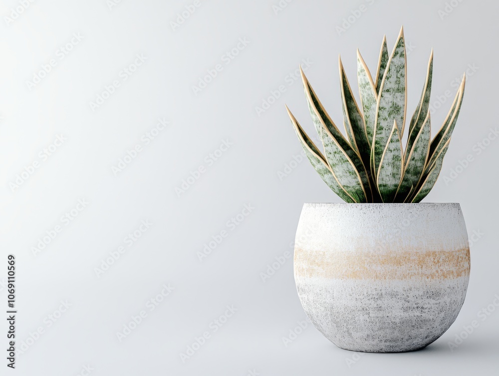 Modern Plant in Textured Pot on White Background Modern Plant in Textured Pot on White Background