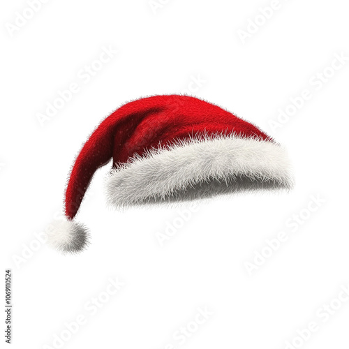 Red and white Santa Claus hat on a white background.