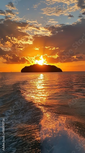 Serene Sunset Over Secluded Island Paradise