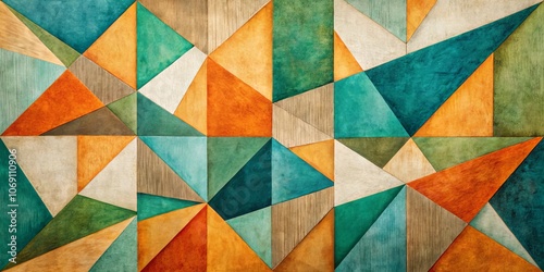 Abstract Geometric Wooden Panel Pattern with Teal and Orange Tones, abstract, geometry, texture