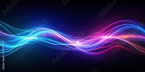 Abstract Neon Waves, Blue and Purple, Dark Background, Digital Art, Futuristic, Abstract, Neon