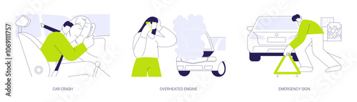 Road accident abstract concept vector illustrations.
