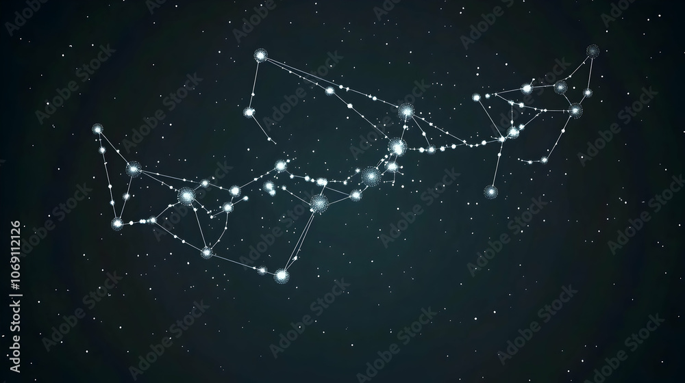 A constellation of stars in a dark night sky. A constellation of stars in a dark night sky.