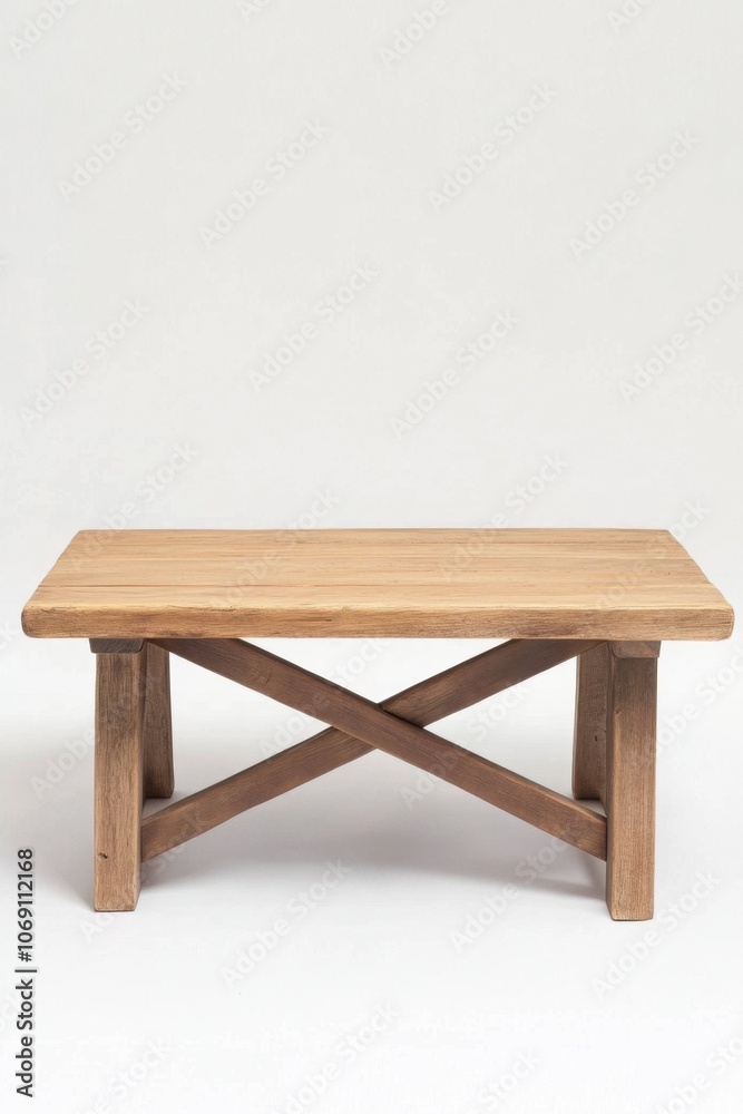 Rustic wooden coffee table with x-shaped legs Rustic wooden coffee table with x-shaped legs