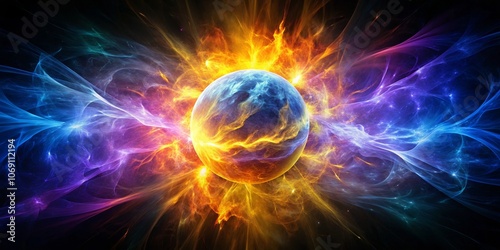 Celestial Fusion A Fractal Planet in a Fiery Embrace, Abstract, Planet, Energy , Fractal