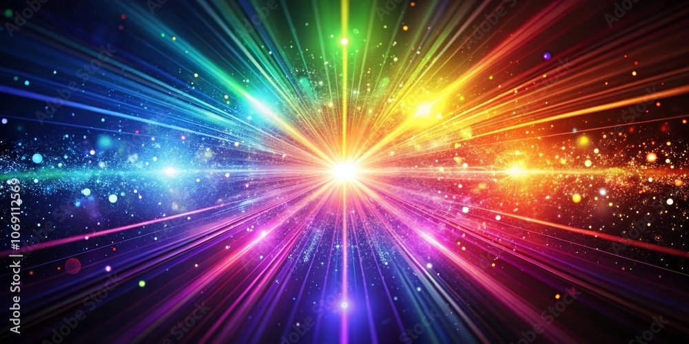 Fototapeta premium Cosmic Glow A Digital Illustration of a Bright, Multicolored Light Show with a Starry Background, light , abstract , illustration