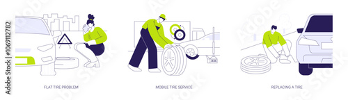 Car breakdown abstract concept vector illustrations.
