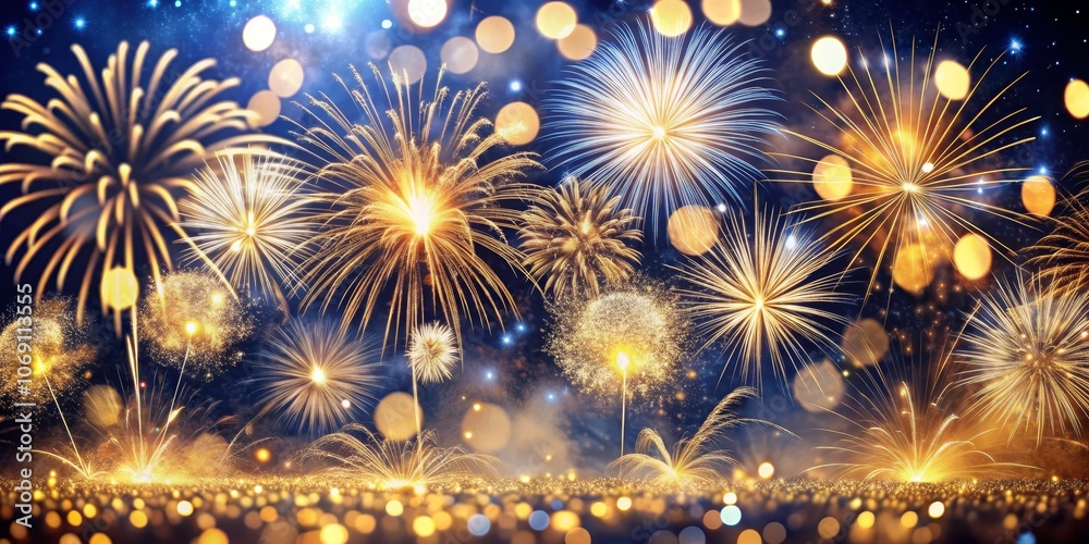 Golden Fireworks Celebration with Sparkling Lights, Fireworks, Celebration, New Year