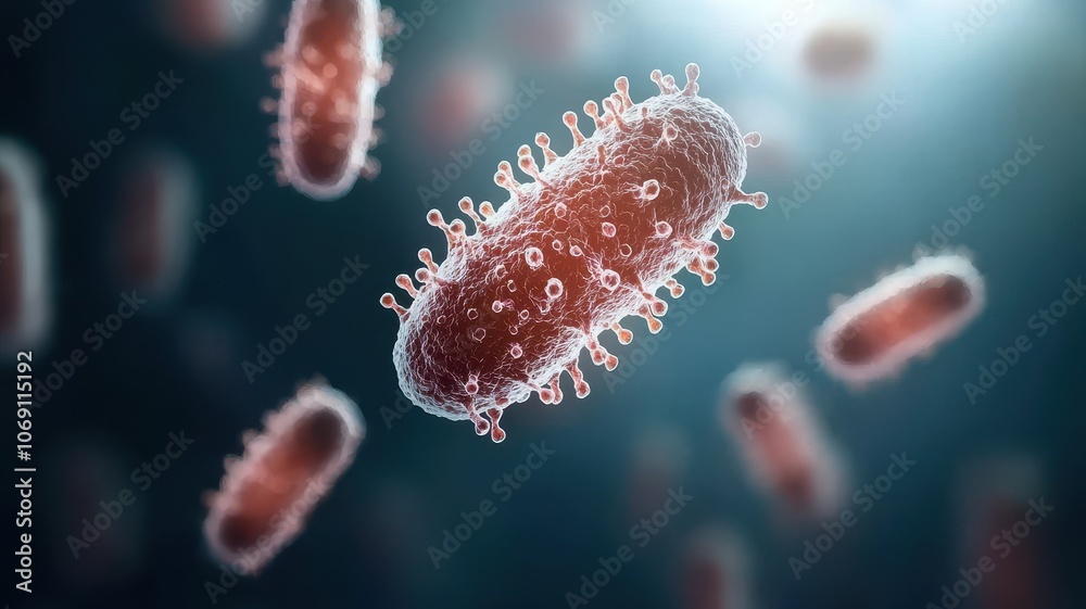 A detailed view of bacteria, showcasing their structure and cellular composition in a microscopic environment. A detailed view of bacteria, showcasing their structure and cellular composition in a microscopic environment.