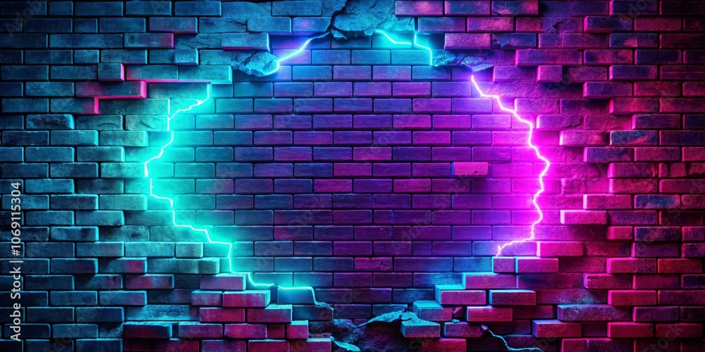Neon Light Crack in Brick Wall, Blue, Purple, Brick wall , neon light, crack Neon Light Crack in Brick Wall, Blue, Purple, Brick wall , neon light, crack