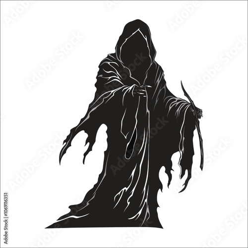Grim Reaper Silhouette  on a White background