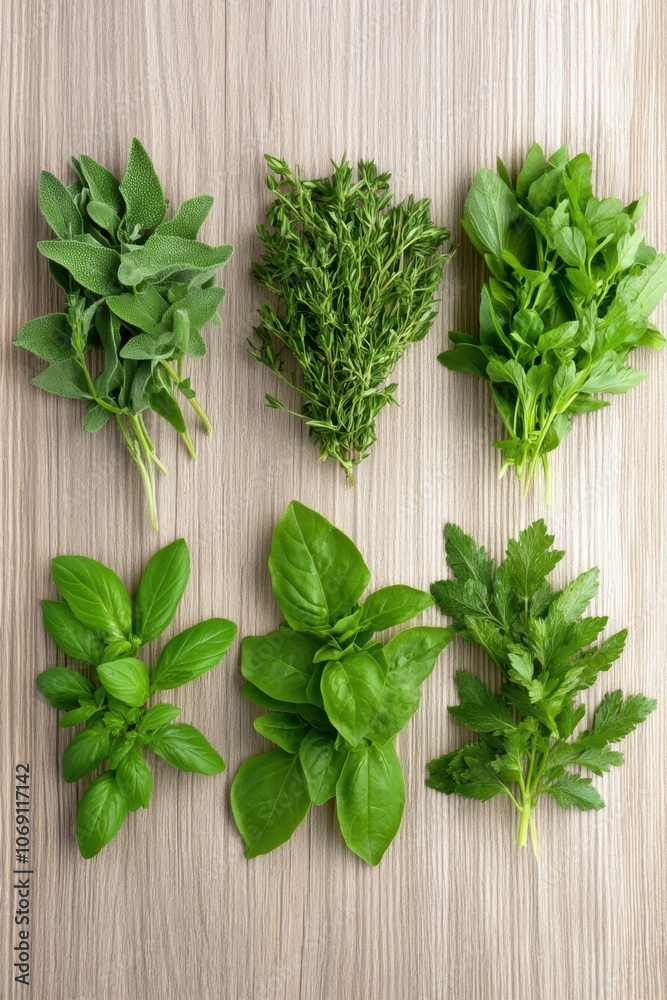 Assortment of fresh aromatic herbs on wooden background Assortment of fresh aromatic herbs on wooden background