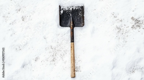 Shovel on a white background, top view, sharp details