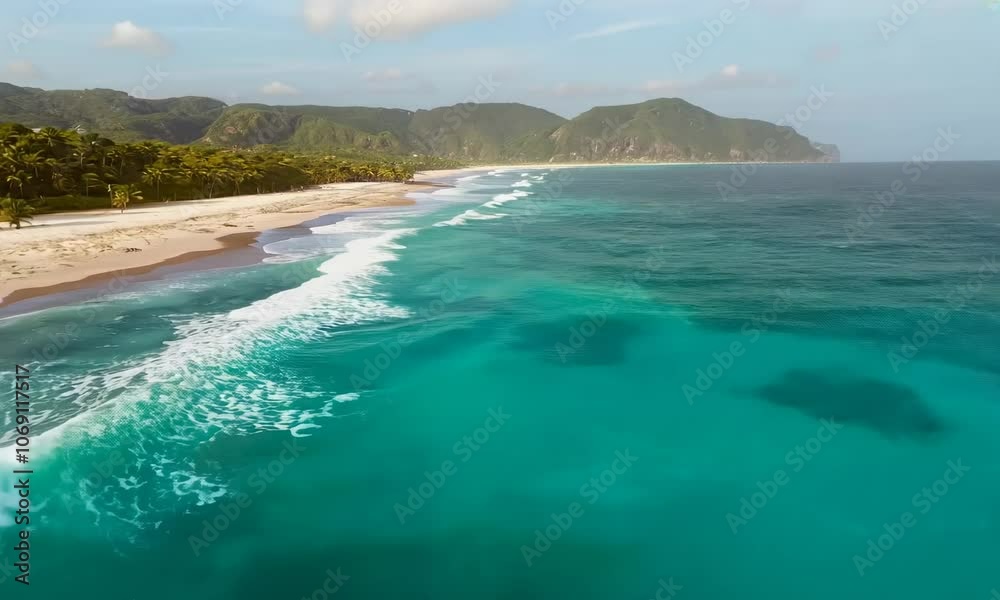 Aerial fpv racing drone flying over sea waters along beach Aerial fpv racing drone flying over sea waters along beach