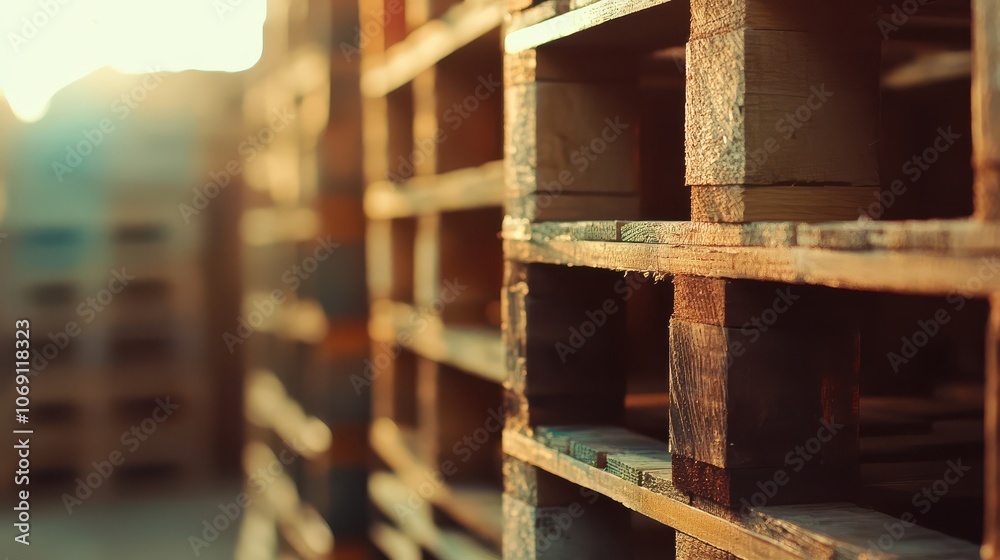 Stacked Wooden Pallets in Soft Lighting Stacked Wooden Pallets in Soft Lighting