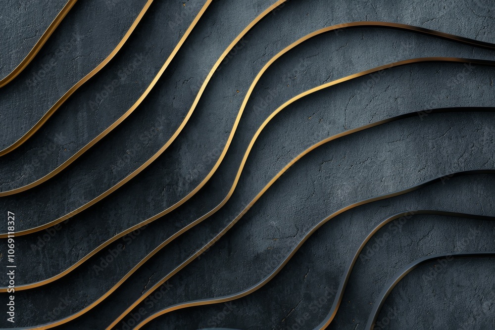 Obraz premium Abstract, sleek wavy lines in modern design on dark gray and black backdrop.