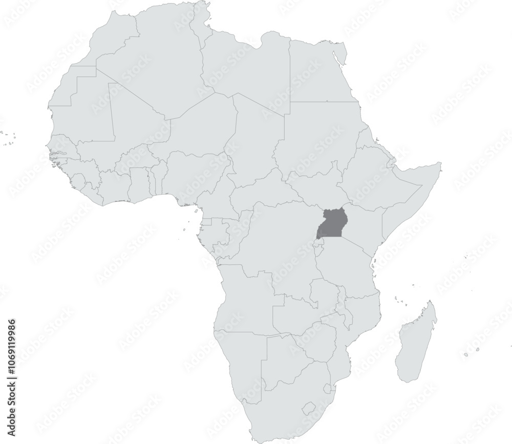 Obraz premium Detailed national location map of UGANDA within the great continent of Africa