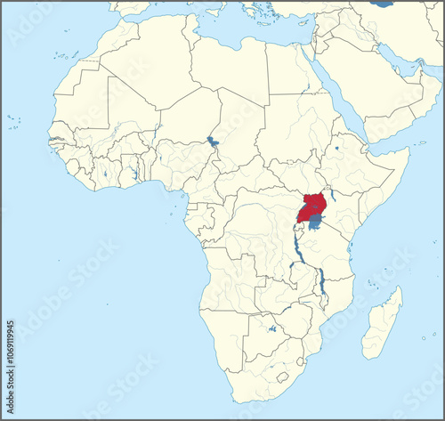 Detailed national location map of UGANDA within the great continent of Africa