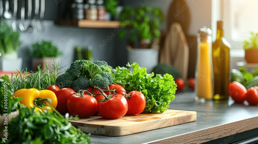 Fresh Vegetables on a Kitchen Counter Fresh Vegetables on a Kitchen Counter