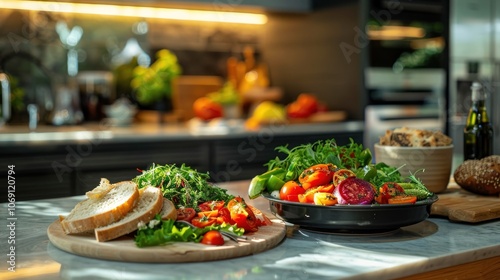 Fresh and Colorful Salad with Bread