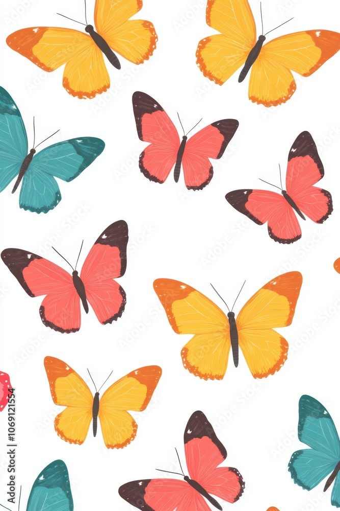 Vibrant butterflies in various colors and patterns