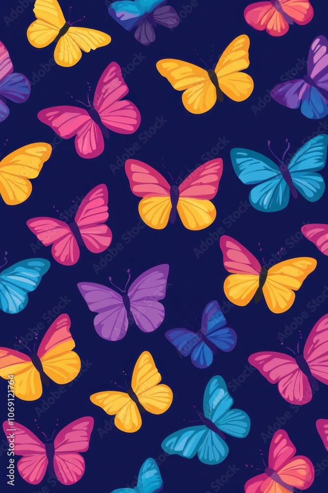 Obraz premium Vibrant butterflies in a dark night sky