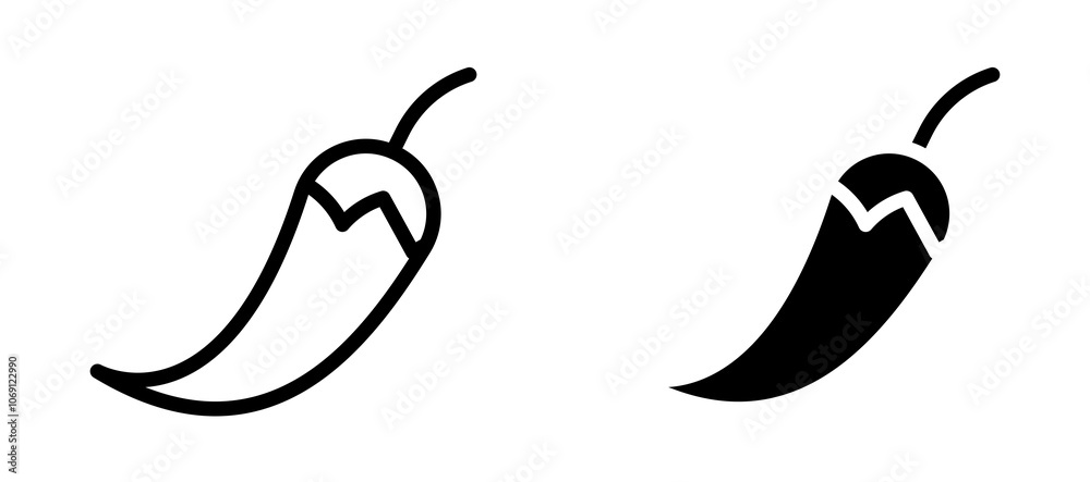 Chili icon symbol collection on white background.