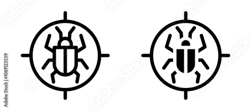Debug icon symbol collection on white background.