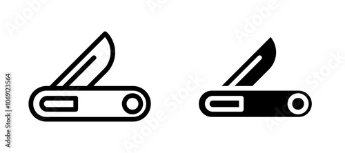 Pocket knife icon symbol collection on white background.