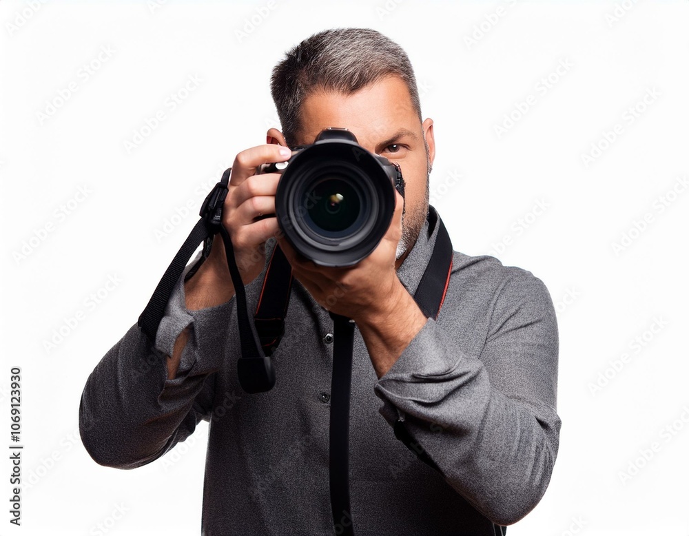 Photographer Using His Professional DSLR Camera Photographer Using His Professional DSLR Camera