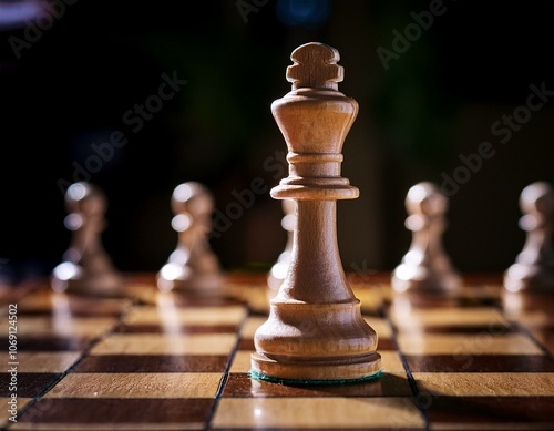 Chessboard with Pieces Symbolizing Strategy, Intelligence, and Business